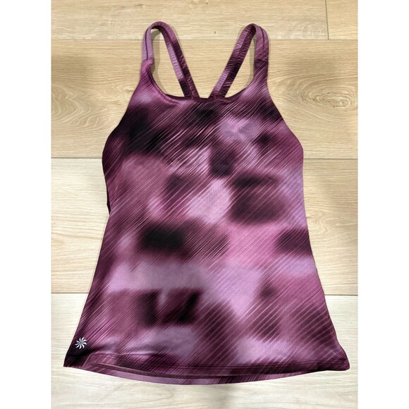 Athleta Tops - Athleta Purple Mesh Print Ombre Activewear Tank Built-in Bra Workout Top Small